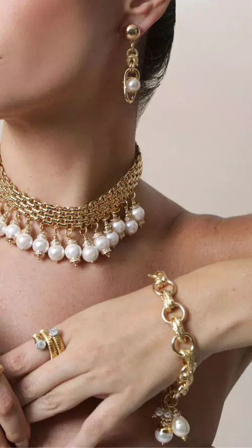 PULSEIRA SIRENA CACHO PEROLAS BAVENA Ouro