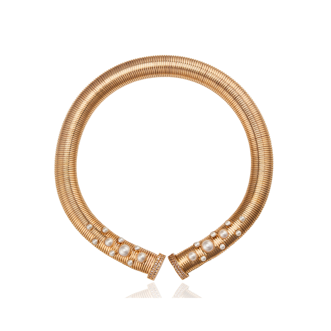Chocker Tubogás Com Pérolas Coliseu Ouro