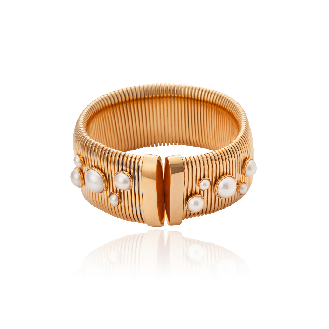 Bracelete Tubogás Com Pérolas Coliseu Ouro
