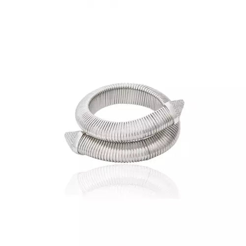Bracelete Uma volta Ponteira Com Cristal Coliseu Prata