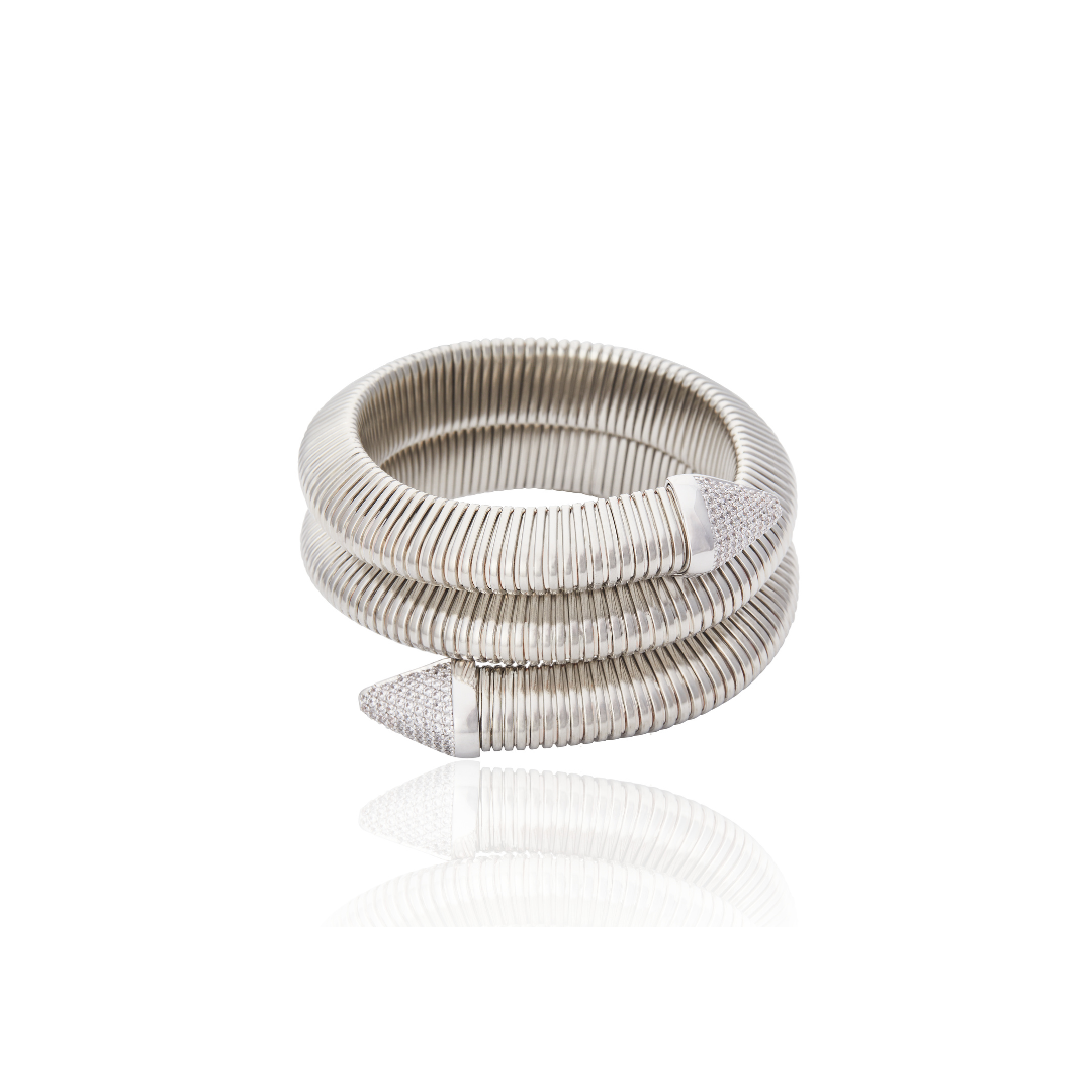 Bracelete 3 Voltas Ponteira Com Cristal Coliseu Prata