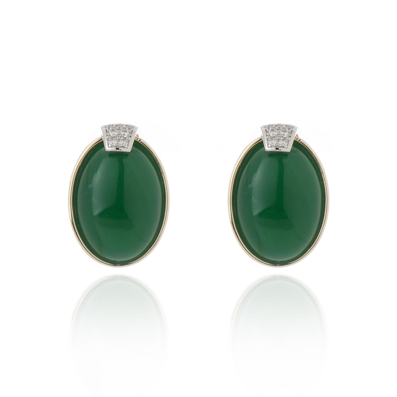 Brinco Botão Pedra Agatha Verde com Cristais Ouro Ouro