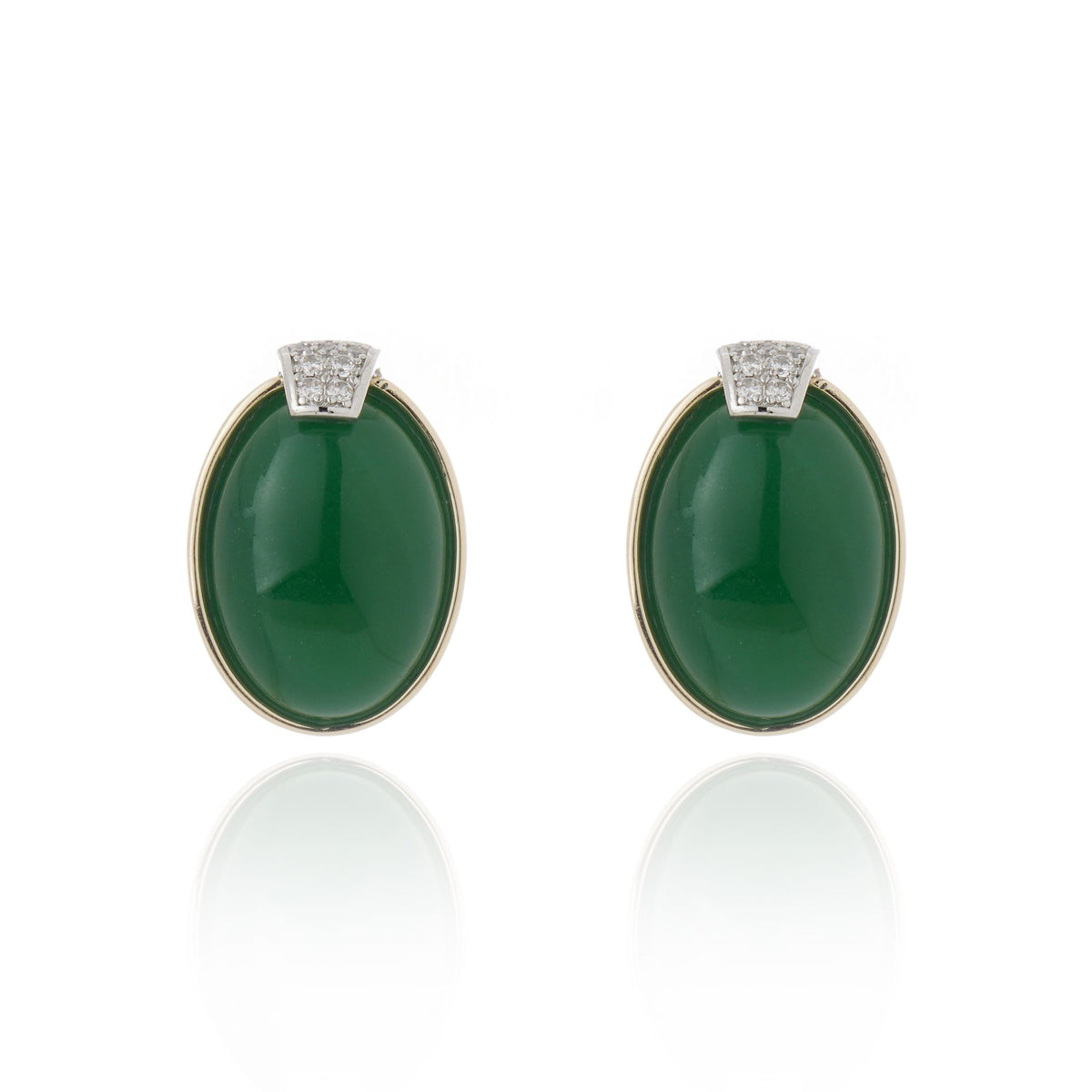 Brinco Botão Pedra Agatha Verde com Cristais Ouro Ouro