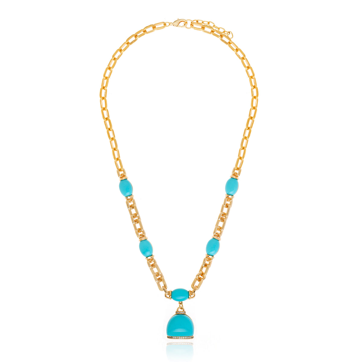 Colar Longo Elos com Pedra Turquesa Ouro