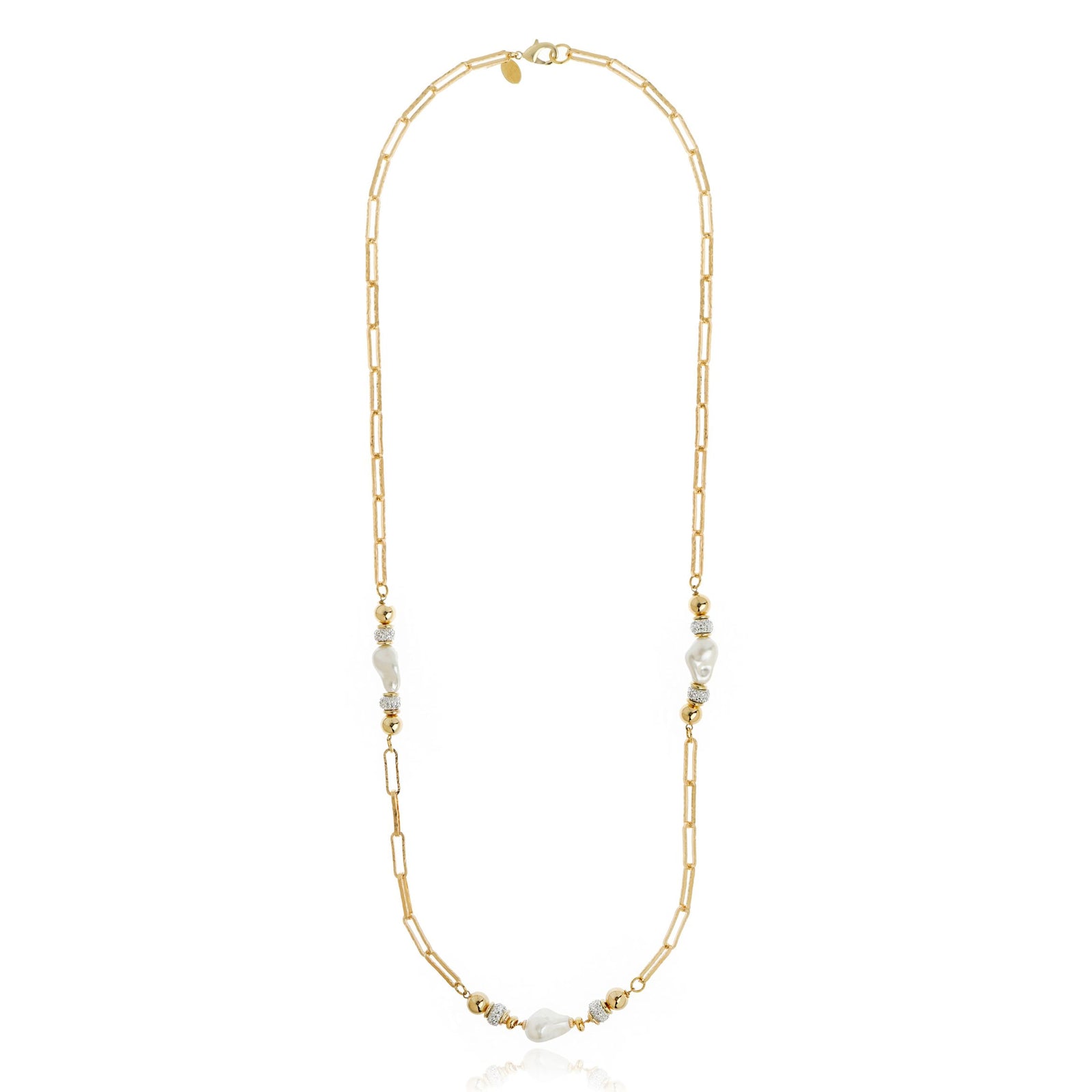 COLAR LONGO PEROLAS BARROCAS COM CRISTAIS Ouro