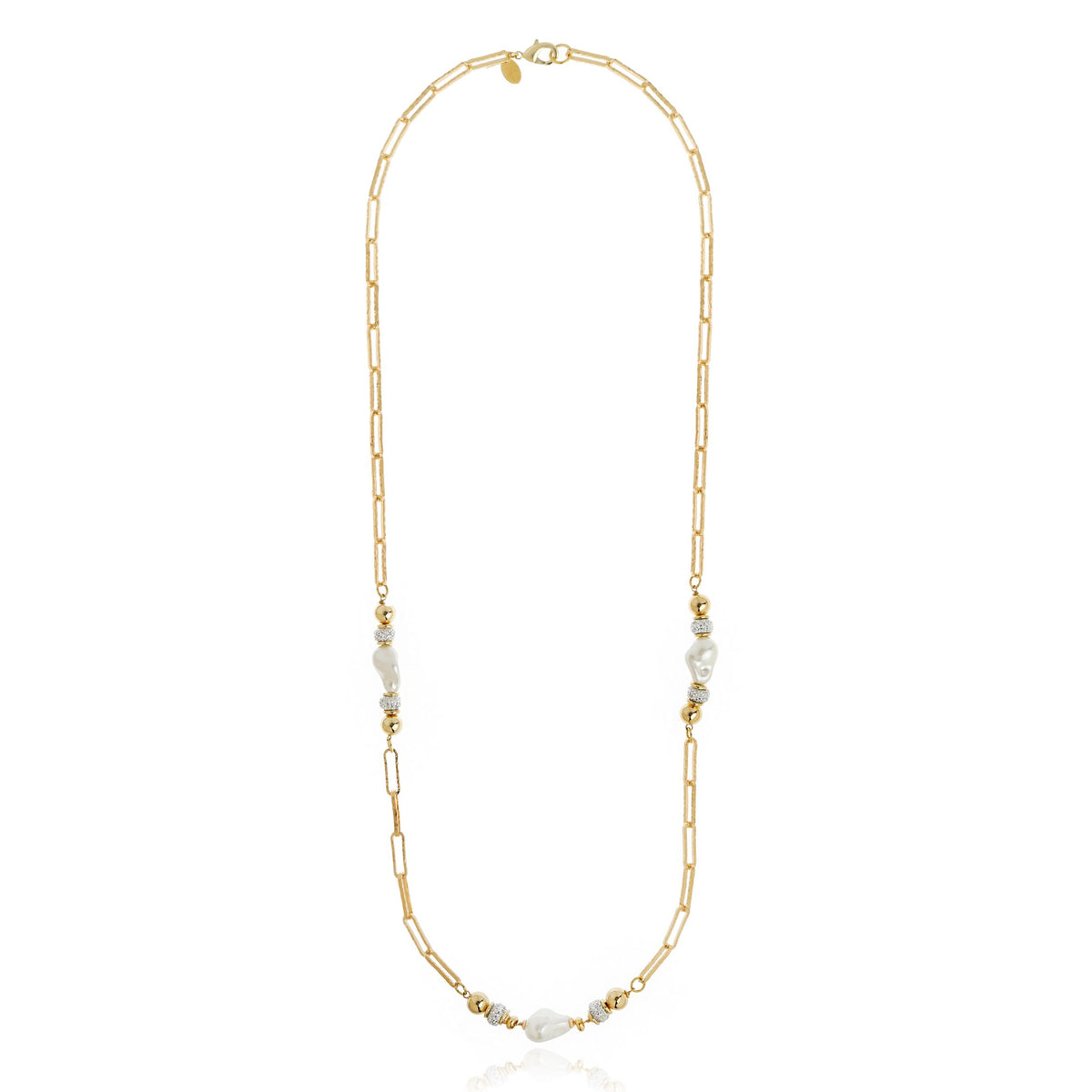 COLAR LONGO PEROLAS BARROCAS COM CRISTAIS Ouro