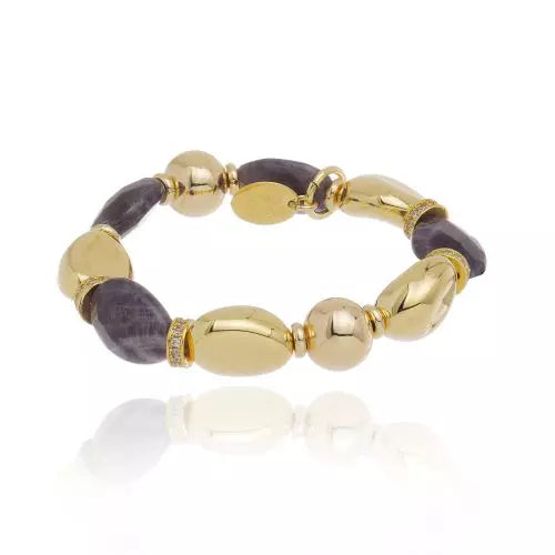 PULSEIRA METAL E PEDRA VIOLETA Ouro