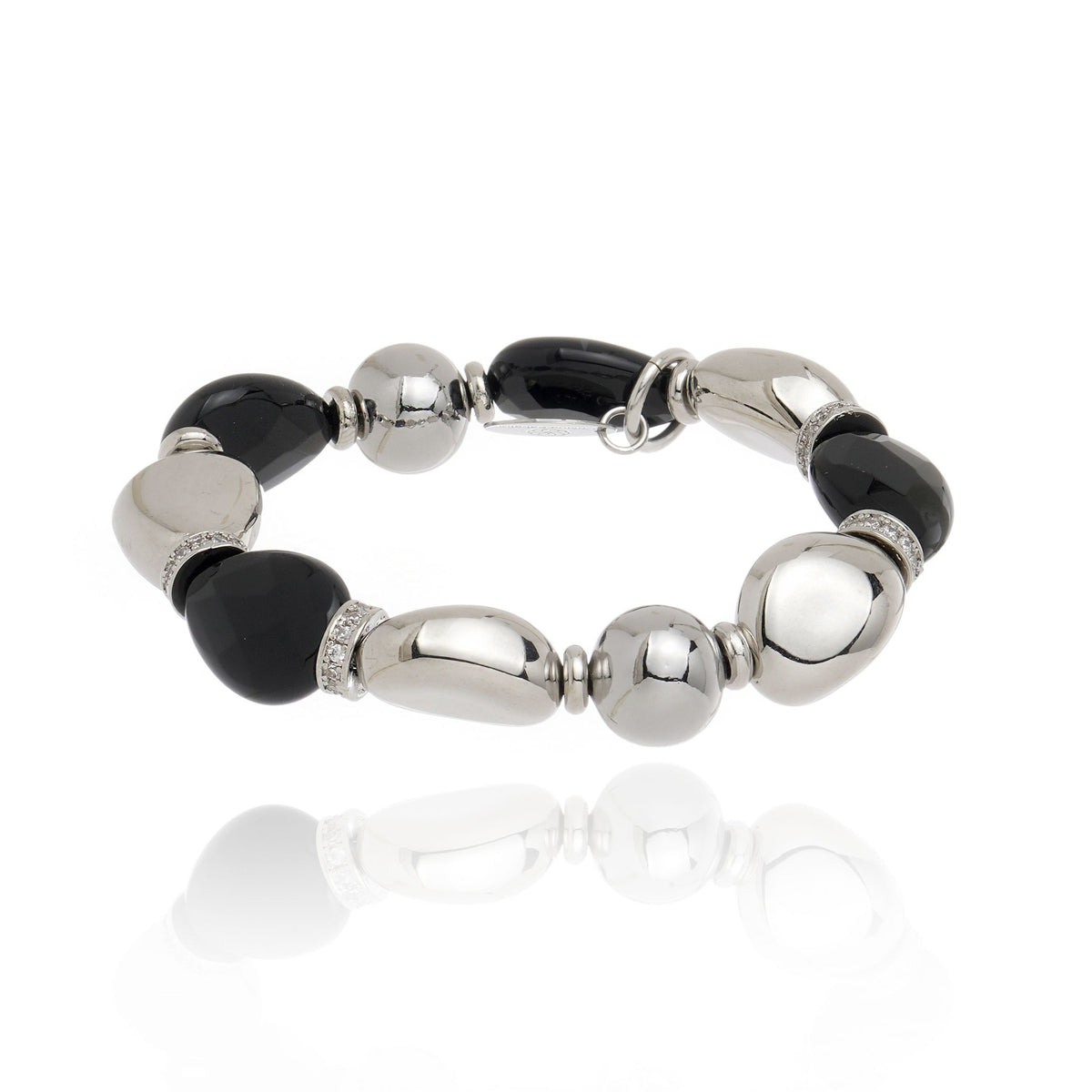 PULSEIRA METAL E PEDRA NEGRA Prata