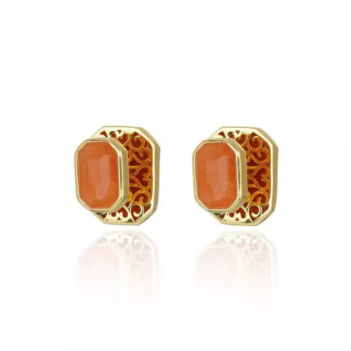 Brinco Pequeno Drop Peach Calcita Icons Ouro
