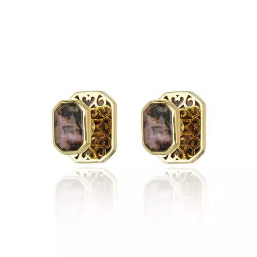 Brinco Pequeno Drop Rodonite Icons Ouro