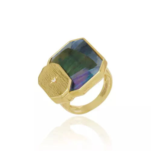 Anel Fashion Madreperola Negra Icons Ouro