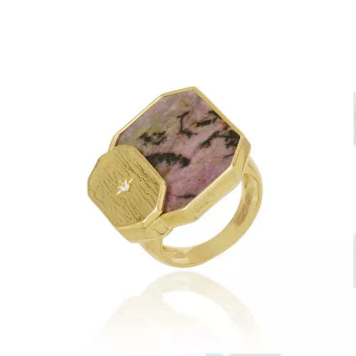 Anel Fashion l Rodonite Icons Ouro