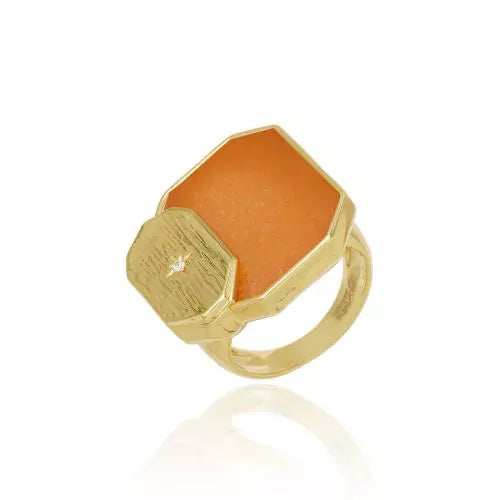 Anel Fashion Peach Calcita Icons Ouro