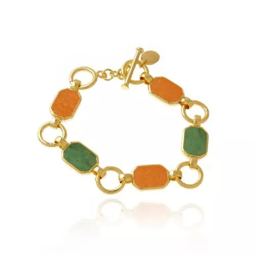 Pulseira Organica Peach Calcita/Green Icons Ouro