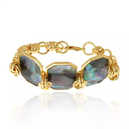 Pulseira 3 Pedras Madreperola Negra Icons Ouro