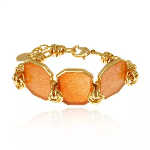 Pulseira 3 Pedras Peach Calcita Icons Ouro