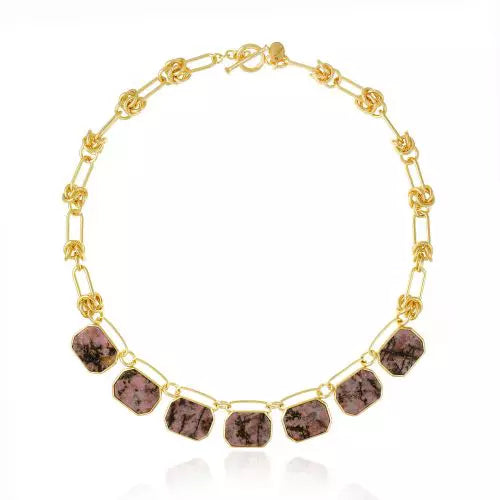 Colar Elos Pedras Rodonite Icons Ouro