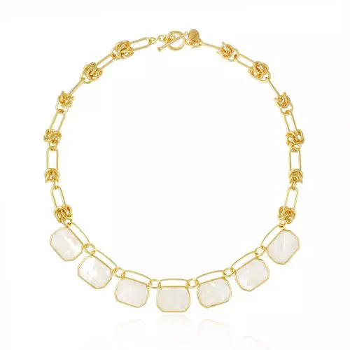 Colar Elos Pedras Madreperola Icons Ouro