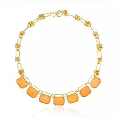 Colar Elos Pedras Peach Calcita Icons Ouro