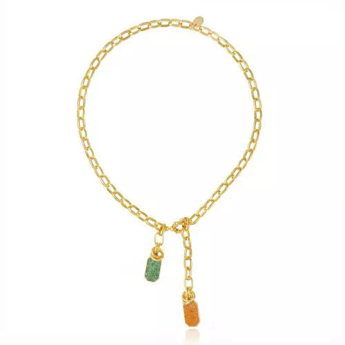 Colar Elos Peach Calcita/Green Icons Ouro