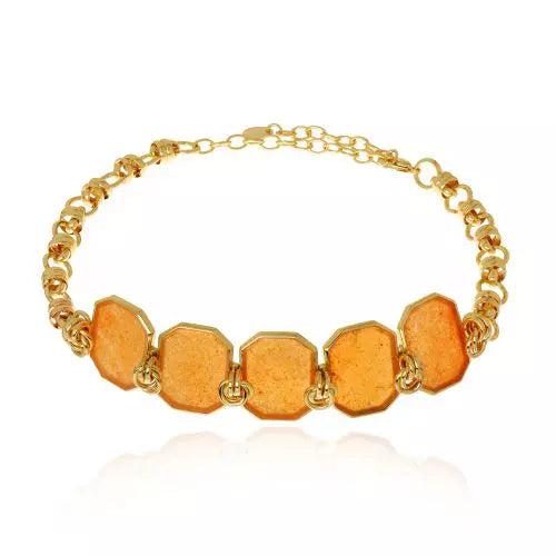 Chocker 5 Pedras Peach Calcita Icons Ouro