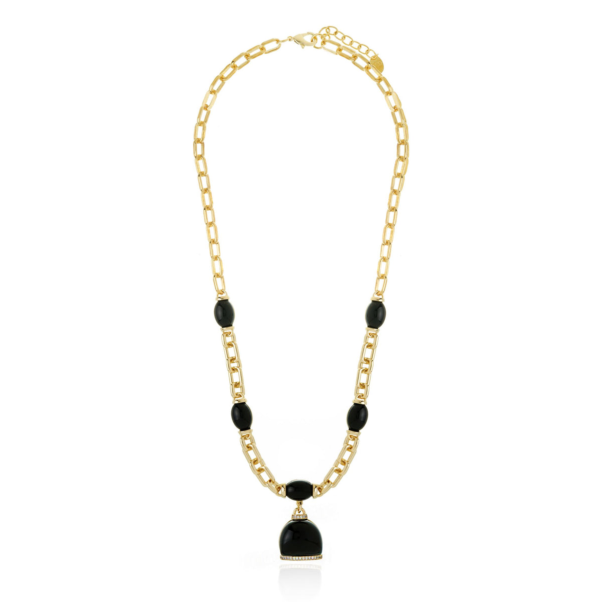 COLAR LONGO ELOS COM PEDRA NEGRA Ouro