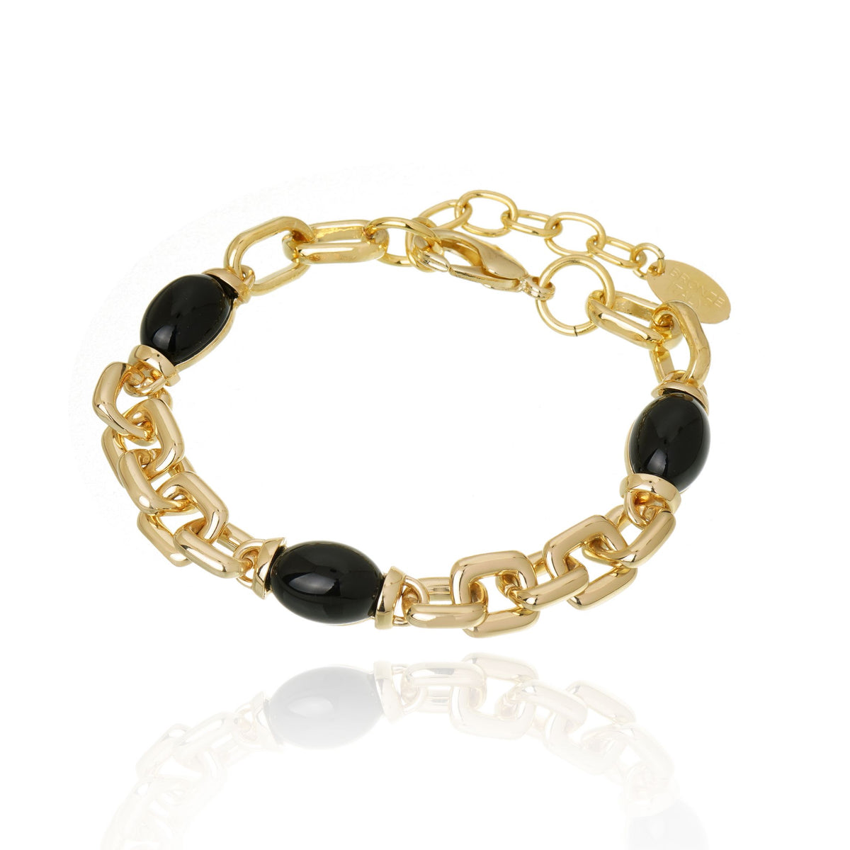 PULSEIRA ELOS MINI COM PEDRAS NEGRA Ouro