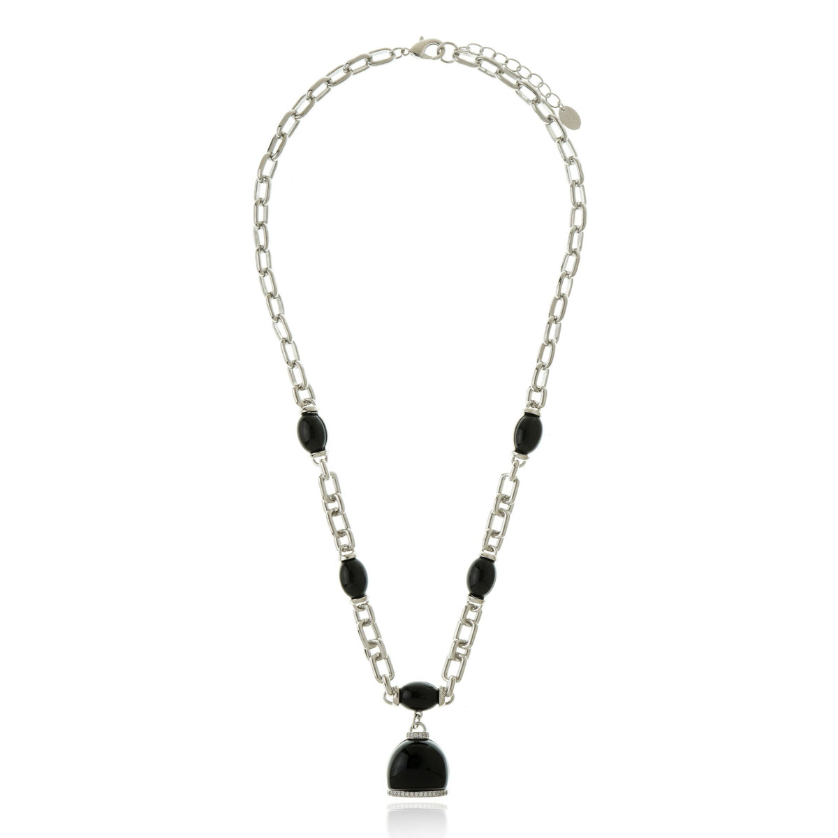 COLAR LONGO ELOS COM PEDRA NEGRA Prata