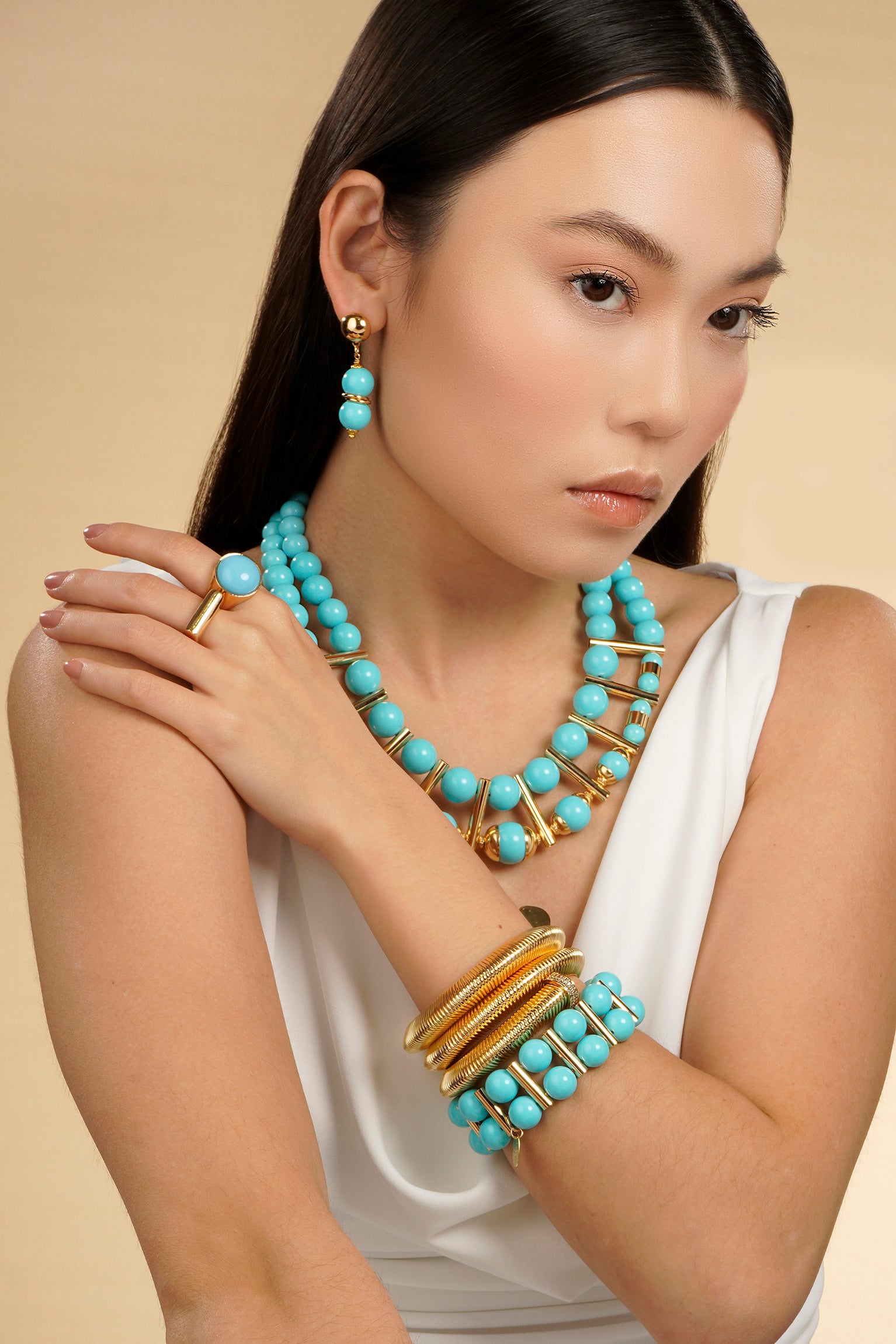 Pulseira Queen Mahal Turquesa Ouro